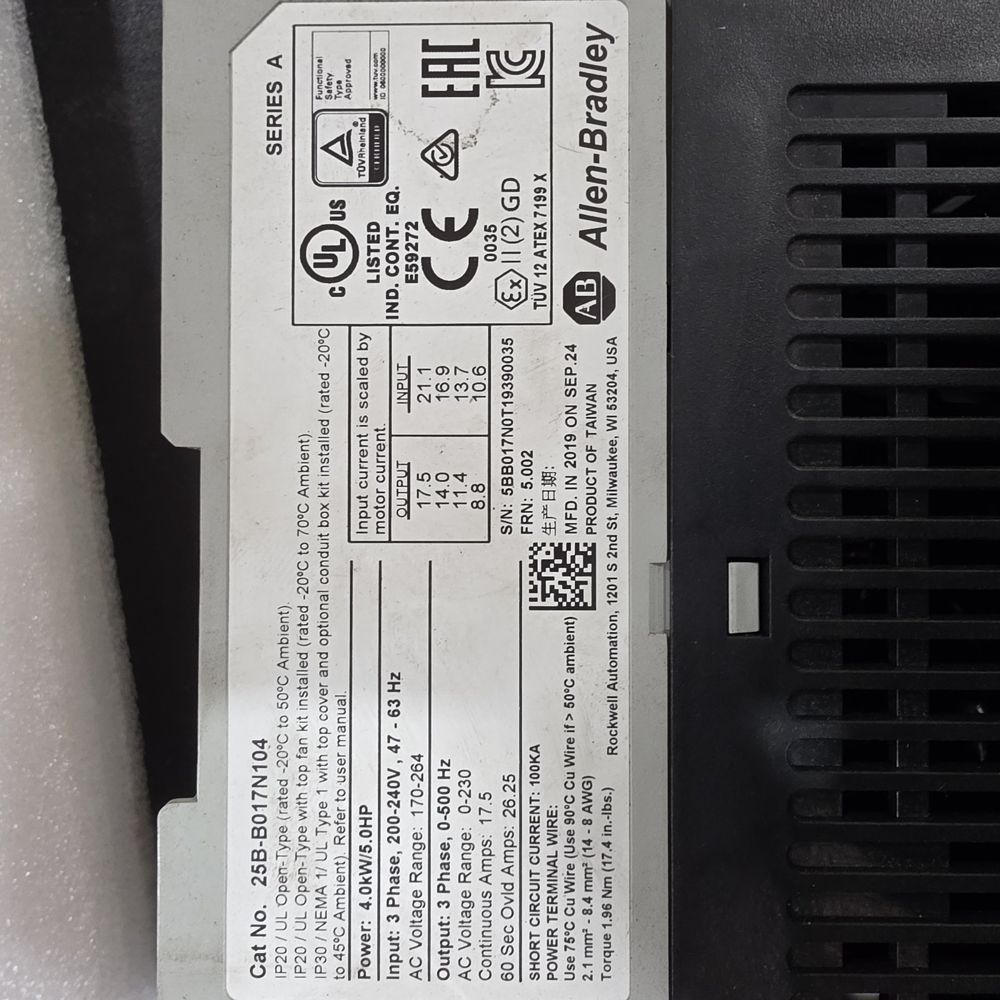 Allen-Bradley 25B-B017N104 PowerFlex 525 AC Drive 240V 5HP EtherNet/IP